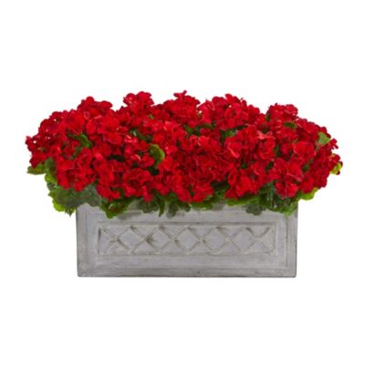 18" Geranium Artificial Plant in Stone Planter