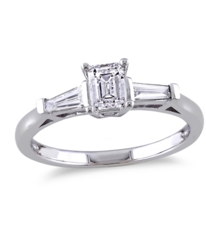 image of Certified Diamond (3/4 ct. t.w.) Emerald-Shape 3-Stone Engagement Ring in 14k White Gold