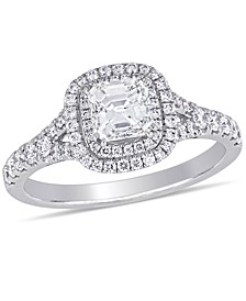 Certified Diamond (1-1/5 ct. t.w.) Asscher-Shape Double Halo Split Shank Engagement Ring in 14k White Gold