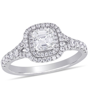 image of Certified Diamond (1-1/5 ct. t.w.) Asscher-Shape Double Halo Split Shank Engagement Ring in 14k White Gold