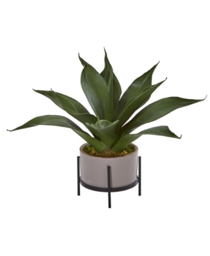Nearly Natural 14" Agave Succulent In Decorative Planter In Green