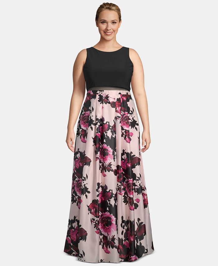 Betsy & Adam Plus Size Popover Floral-Skirt Gown - Macy's