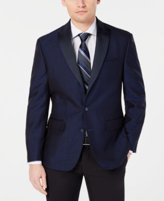 Ryan Seacrest Distinction Men's Modern Grid Pattern Dinner Jacket Blue Size 42