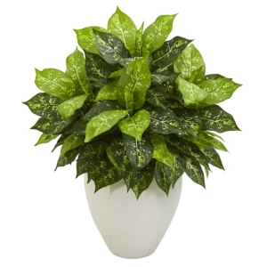 Shop Nearly Natural Dieffenbachia Artificial Plant In White Planter In Green