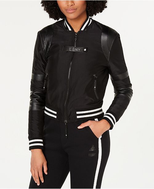 La La Anthony Mixed Media Bomber Jacket Reviews Jackets