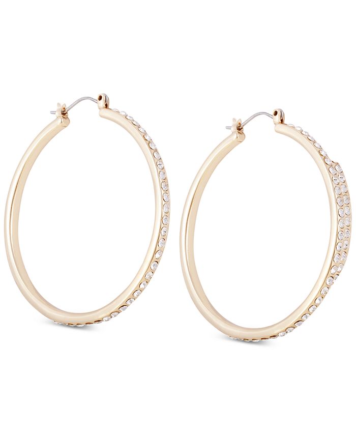 GUESS Gold-Tone Crystal Large Medium Hoop Earrings - Macy's