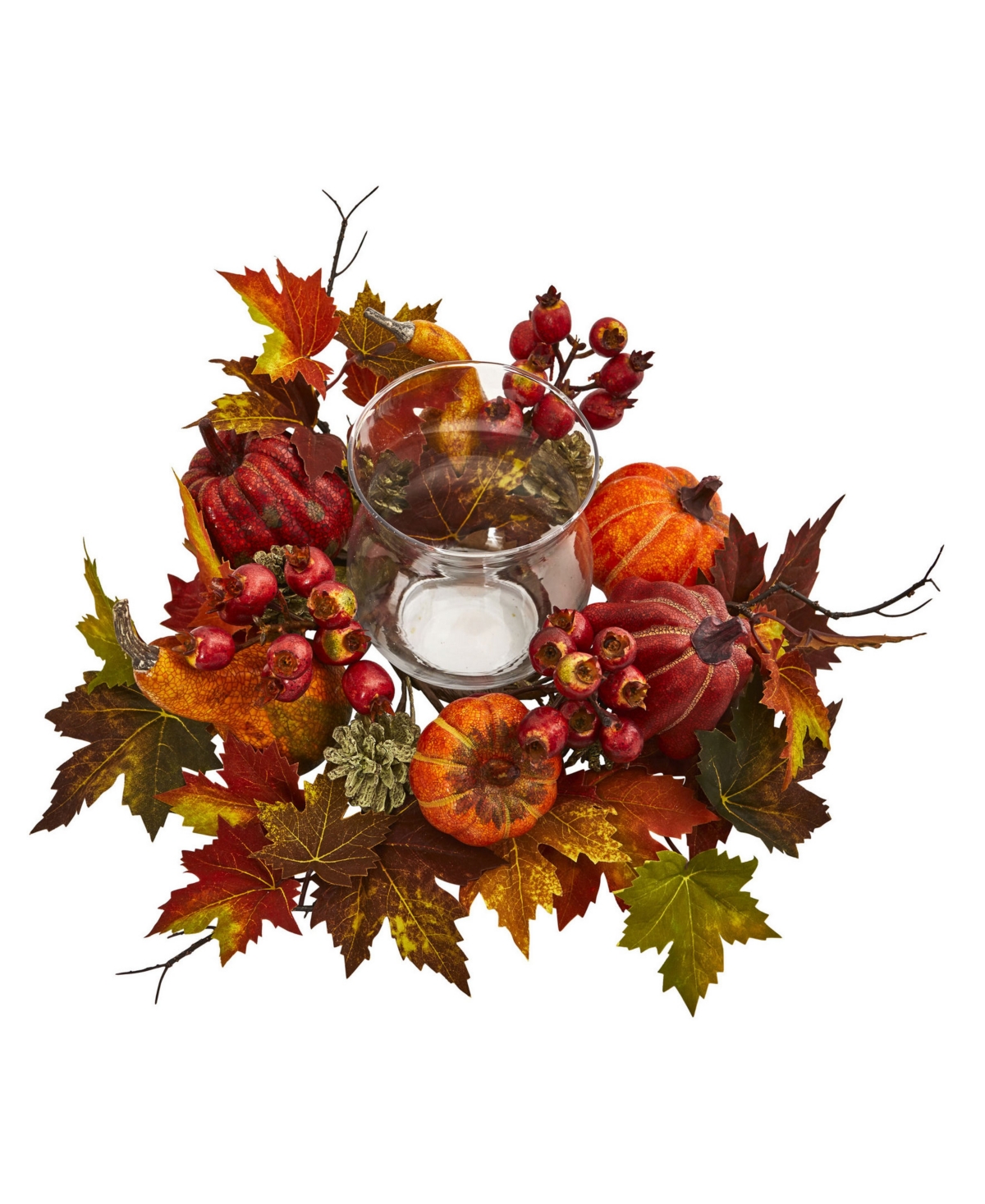 NEARLY NATURAL PUMPKIN, GOURD, BERRY AND MAPLE LEAF ARTIFICIAL ARRANGEMENT CANDELABRUM 