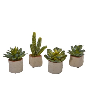 Nearly Natural Mixed Succulent Artificial Plant, Set Of 4 In Green