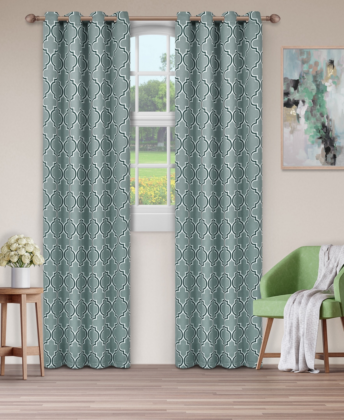 Superior Modern Bohemian Trellis Room Darkening 2-Piece Curtain Panels with Grommet Header Top, 52