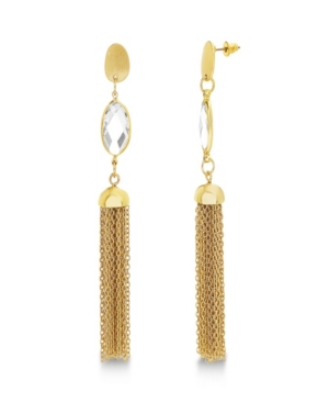 image of Catherine Malandrino Women-s White Rhinestone Marquise Shaped Tassel Style Yellow Gold-Tone Dangle Earrings