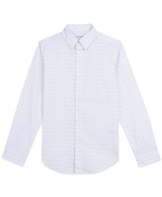 Calvin Klein Big Boys Slim-Fit Stretch Logo Dot-Print Dress Shirt - Macy's