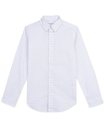 Calvin Klein Big Boys Slim-Fit Stretch Logo Dot-Print Dress Shirt - Macy's