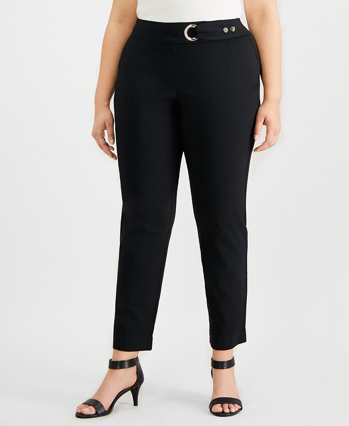 JM Collection Plus Size Tummy-Control Belt-Trim Pants, Created for Macy ...