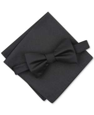 Alfani Men's Solid Texture Pocket Square And Bowtie, Created For Macy's In Black/white