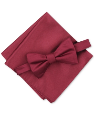 Alfani Men's Solid Texture Pocket Square And Bowtie, Created For Macy's In Burgundy