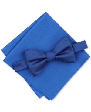 Alfani Men's Solid Texture Pocket Square And Bowtie, Created For Macy's In Cobalt