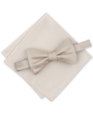 Alfani Men's Solid Texture Pocket Square And Bowtie, Created For Macy's In Gold