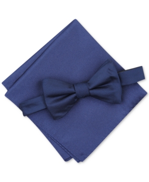 Alfani Men's Solid Texture Pocket Square And Bowtie, Created For Macy's In Navy