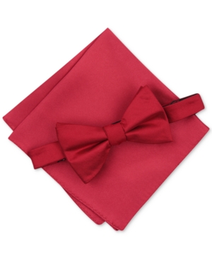 Alfani Men's Solid Texture Pocket Square And Bowtie, Created For Macy's In Red
