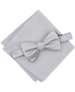 Alfani Men's Solid Texture Pocket Square And Bowtie, Created For Macy's In Silver