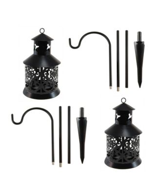 Lumabase Set of 2 Black Metal Lantern Candle Holder and 30" Shepherd's Hook