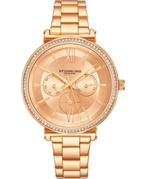 image of Stuhrling Original Women-s Multi-Function, Gold-Tone Case and Bracelet, Gold Dial Watch