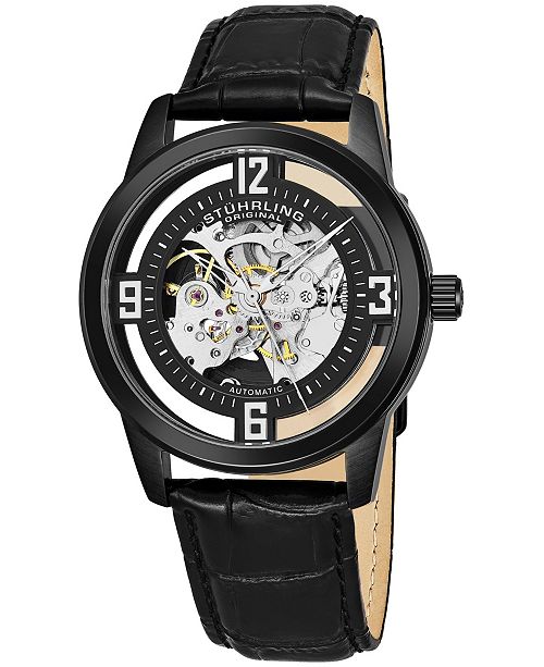 Stuhrling Original Men's Dress Skeletonized Automatic Watch, Black Case