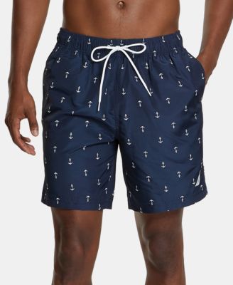 Mens Black and White Anchors Swimming Trunk Surf Shorts Beach Swimsuits