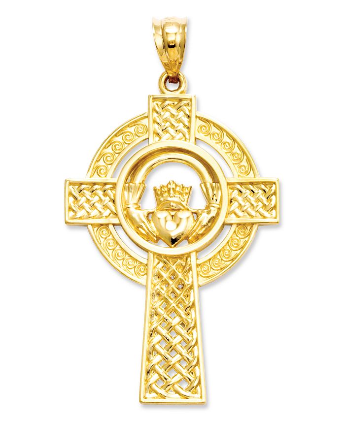 Macy's - 14k Gold Charm, Celtic Claddagh Cross Charm