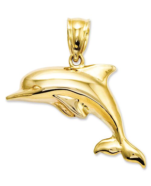 Macy's 14k Gold Charm, Polished 3D Dolphin Charm & Reviews - Jewelry ...