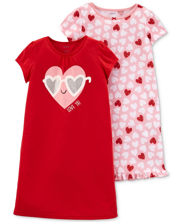 Carter's Little & Big Girls 2-Pack Heart Nightgowns - Macy's