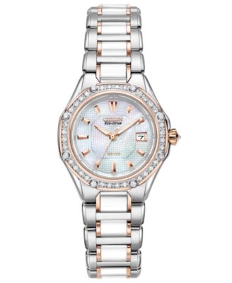 Citizen - Women's Eco-Drive Signature Diamond (3/8 ct. t.w.) Ceramic Two Tone Stainless Steel Bracelet Watch 29mm EW2196-52D