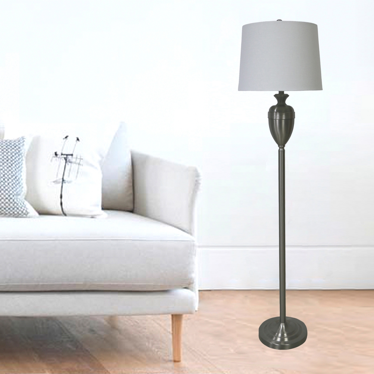 Fangio Lighting's 1591BS Brushed Steel Decorative Urn Floor Lamp