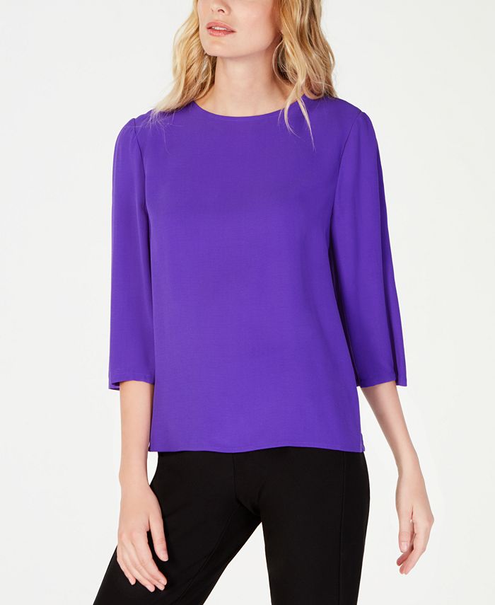 Eileen Fisher Silk 3/4-Sleeve Top - Macy's