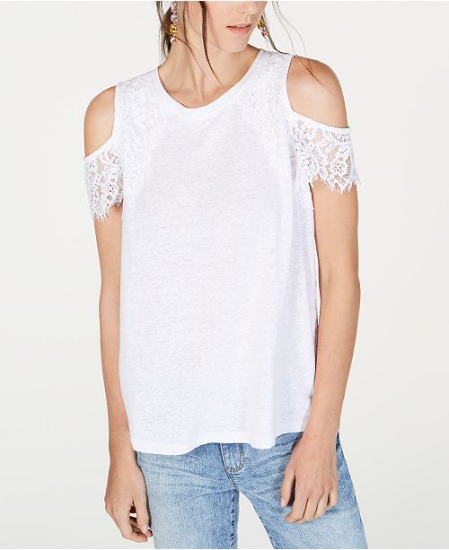 Inc Lace Linen Blend Cold Shoulder Top Created For Macy S