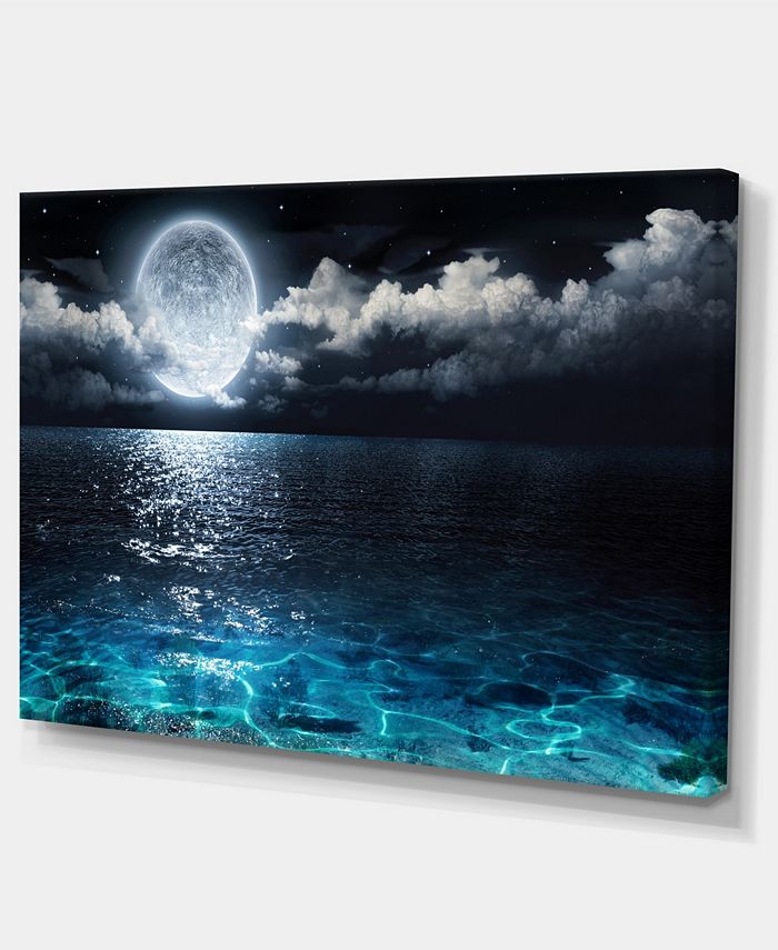 Design Art Designart Romantic Full Moon Over Sea Seascape Canvas Art ...