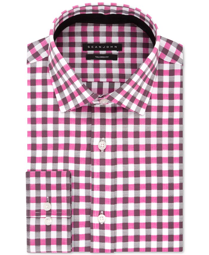 Sean John Men's Classic/Regular Fit Pink Check Dress Shirt - Macy's