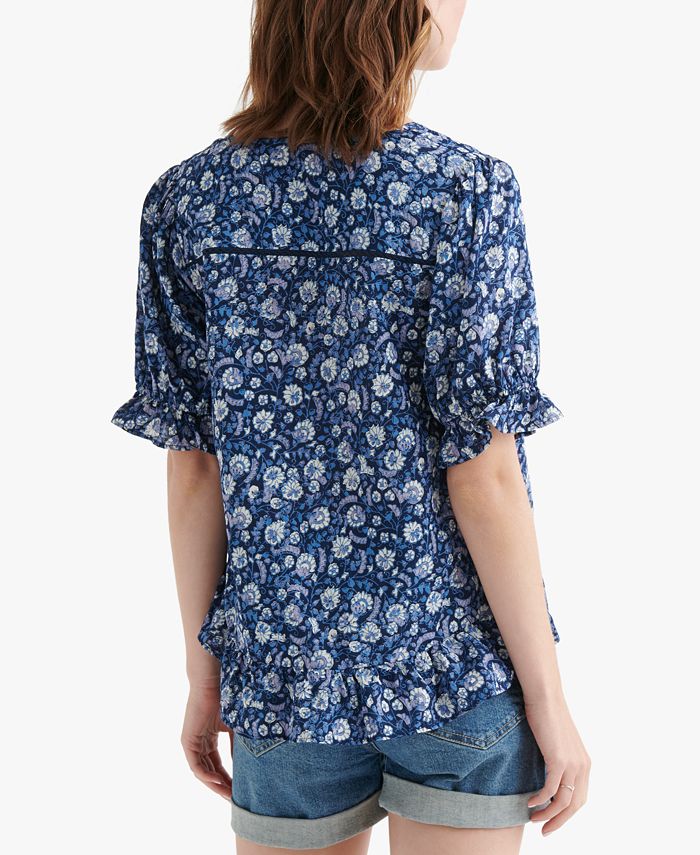 Lucky Brand Floral-Print V-Neck Ruffle Top - Macy's