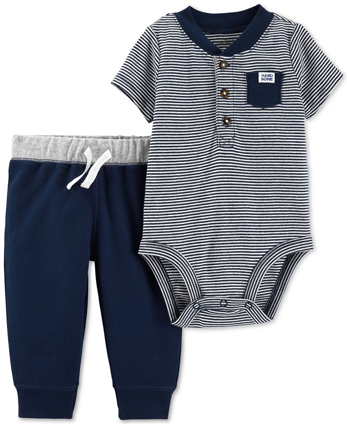 Carter's Baby Boys 2-Pc. Henley Cotton Bodysuit & Pants Set - Macy's