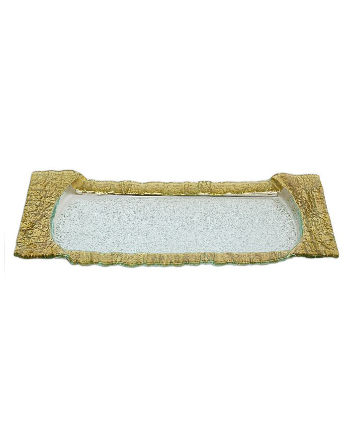 Classic Touch Large Rectangular Glass Tray With Gold Embossed Border