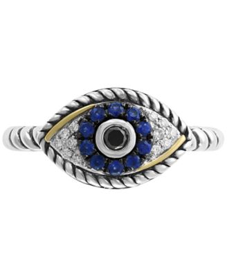 Sapphire (1/5 ct. t.w.) and Diamond (1/6 ct. t.w.) Evil Eye Ring in Sterling Silver & 18k Yellow Gold