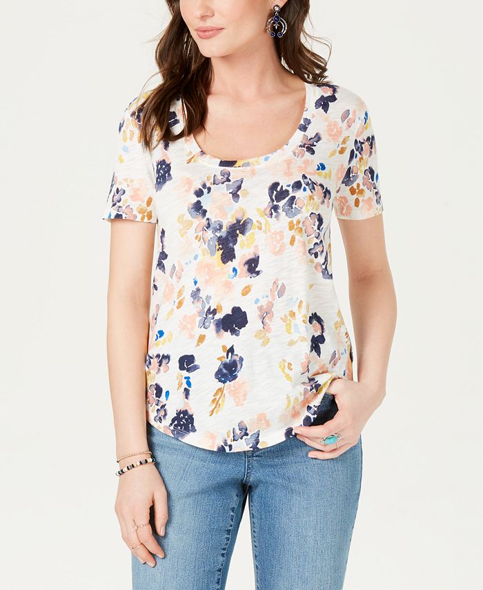 Lucky Brand Scoop-Neck Floral-Print T-Shirt - Macy's