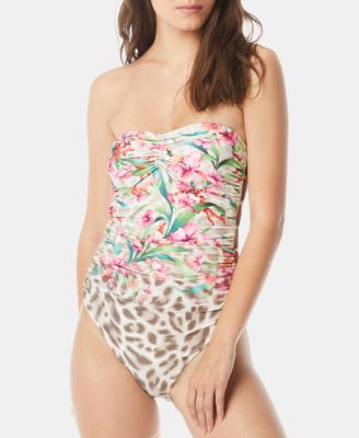 Carmen Marc Valvo Women's Printed Halter One Piece Swimsuit Black Size 8
