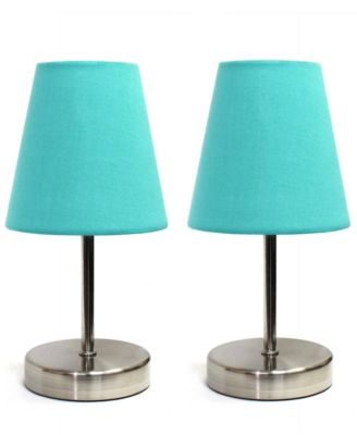 Simple Designs Sand Nickel Mini Basic Table Lamp with Fabric Shade 2 Pack Set