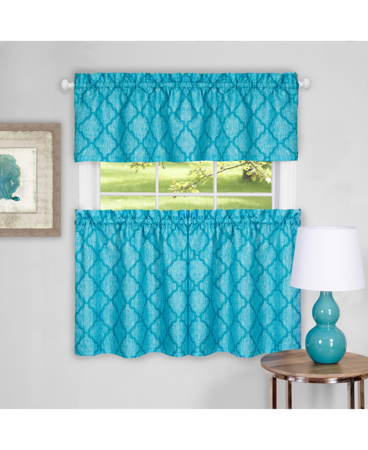 Achim Colby Tier & Valance Set, 58" X 36" In Turquoise