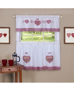 Achim Gingham Hearts Embellished Tier And Valance Window Curtain Set, 56x24 In Multi
