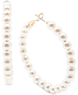 image of Zenzii Medium Gold-Tone Pearl Resin Beaded Medium Hoop Earrings 2