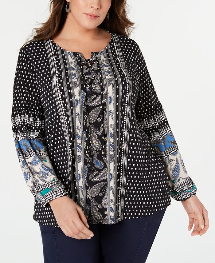 Style & Co Plus Size Printed Grommet-Laced Top, Created for Macy's ...