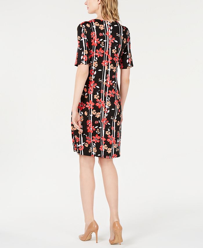 NY Collection Petite Printed Cage-Neck Dress - Macy's