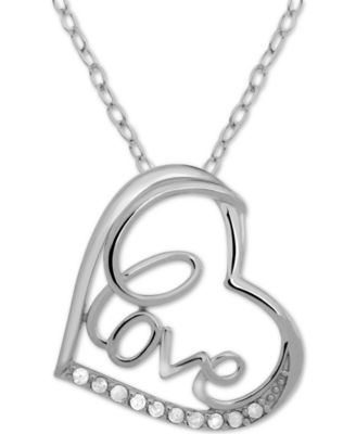 Macy's - Diamond Love Heart 18" Pendant Necklace (1/10 ct. t.w.) in Sterling Silver